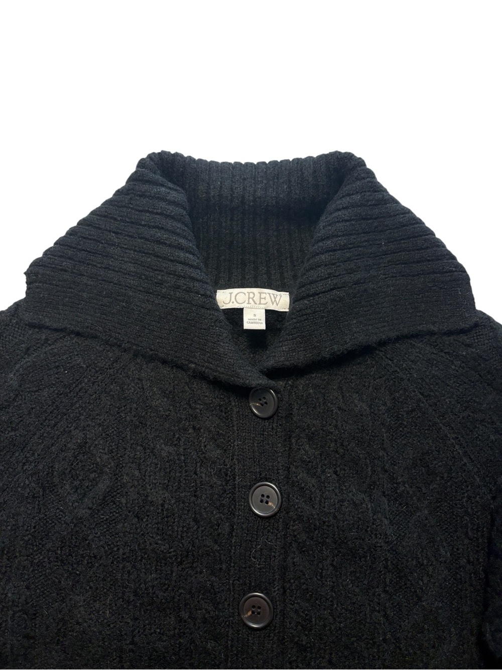J. Crew Collared Cable Knit Cardigan Size Medium Black Fitted Wool Cozy - Picture 3 of 8